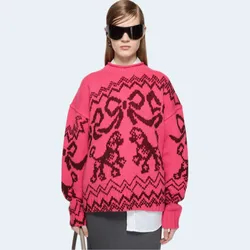 아크네 스튜디오 자카드 스웨터 핑크 레드